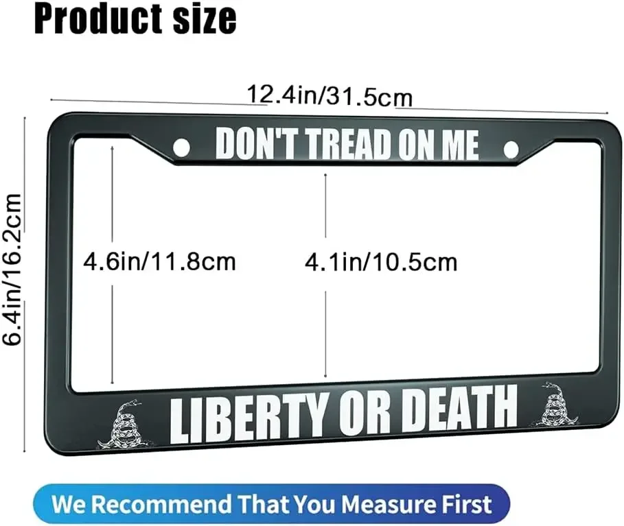 Liberty Or Death Pattern License Plate Frame 2 Pack License Plate Holder with 2 Holes Car Tag Frame for Women Men US Vehicles