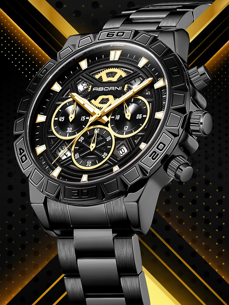 

ABORNI лучший бренд класса люкс с хронографом мужские водонепроницаемые светящиеся спортивные мужские часы из нержавеющей стали часы с датой мужской Reloj