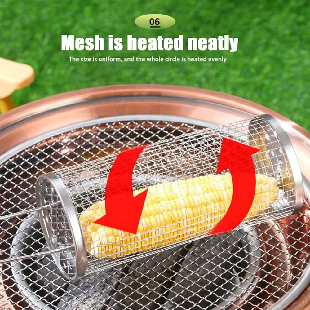 

Portable Stainless Steel Grill Basket Cookware Round Barbecue Cage Barbecue Tool BBQ Basket Camping