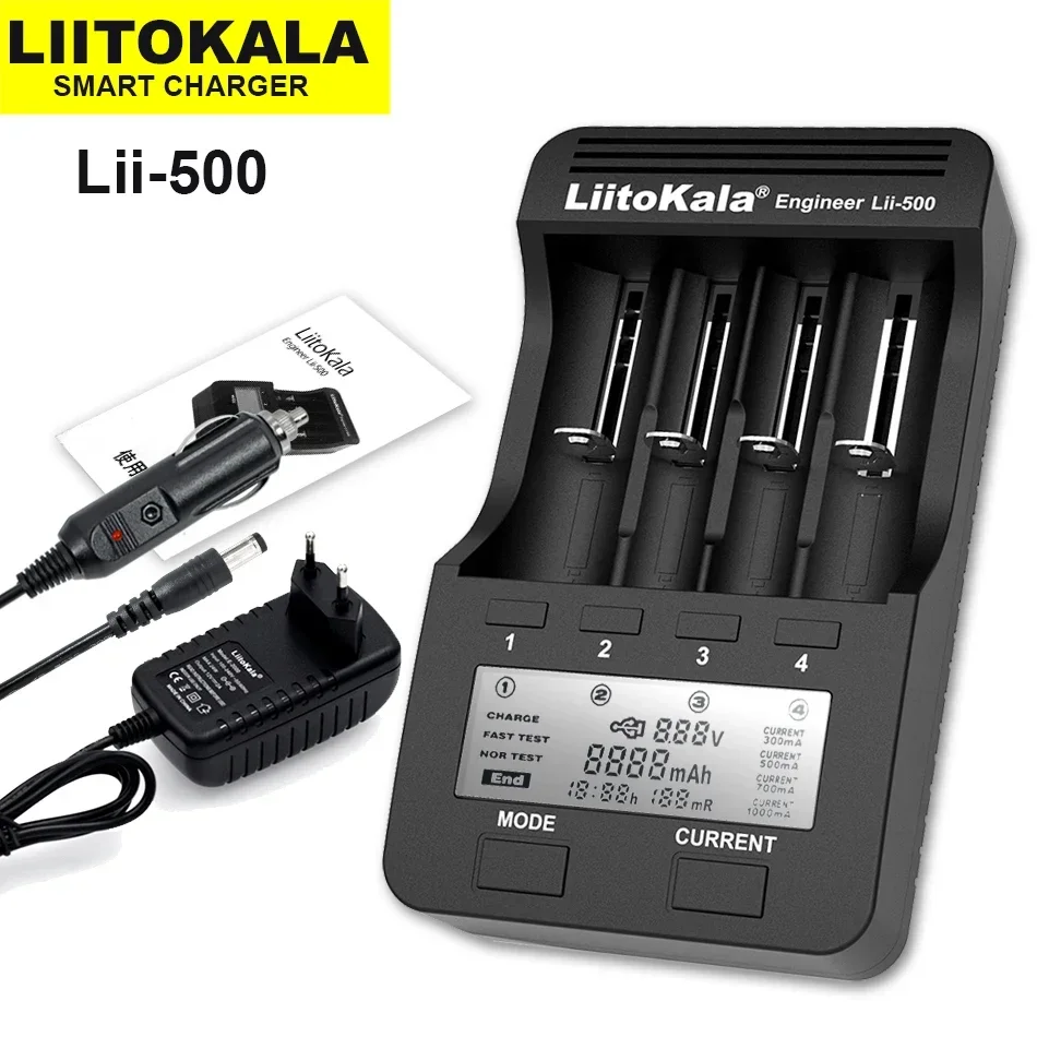 LiitoKala Lii-600 Lii-500S Lii-PD2 18650 caricabatteria, 3.7V 18350 18500 21700 25500 26650 AA AAA NiMH caricabatteria al litio