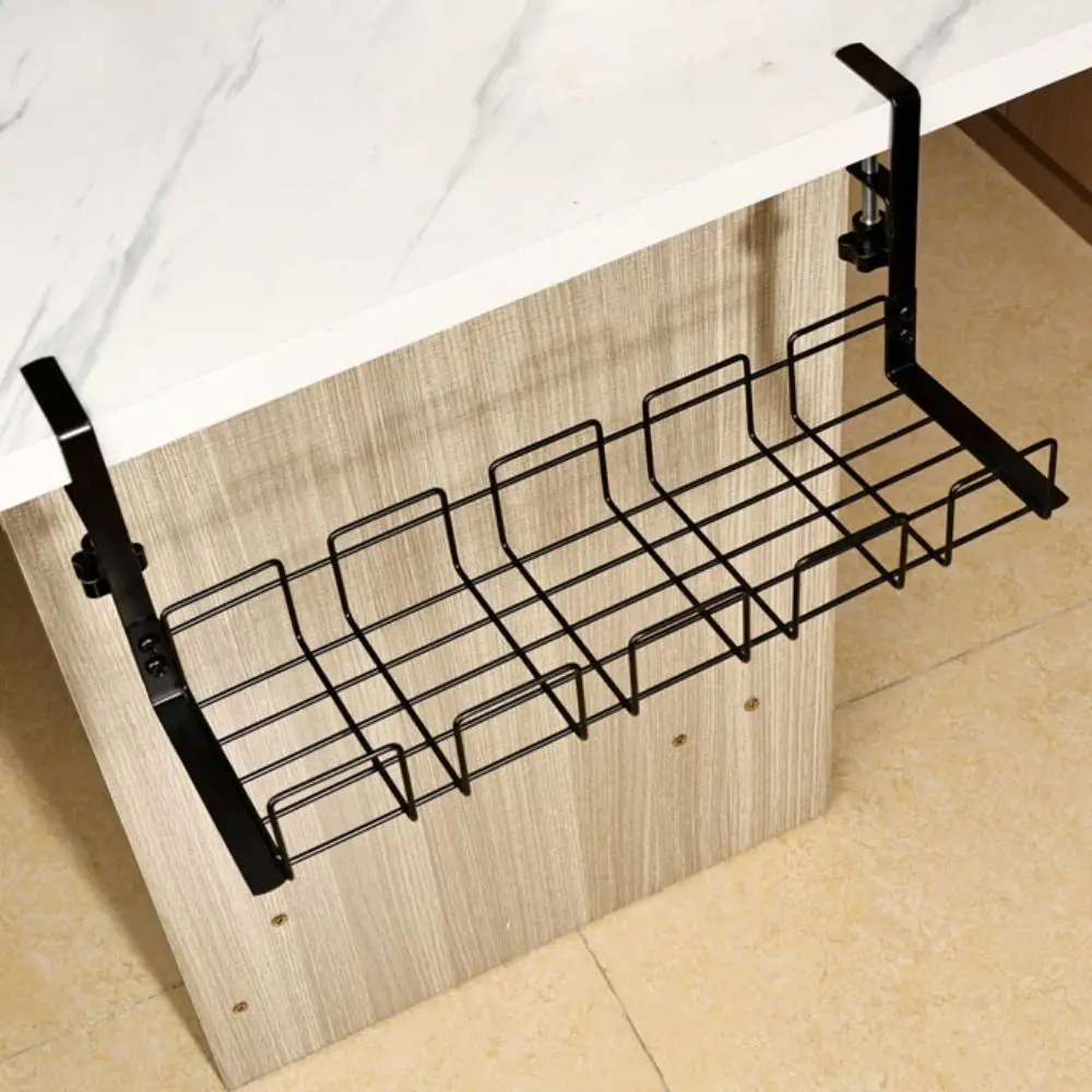 No Punching Under Table Storage Rack Sturdy Space Saving Metal Cable Management Tray Hanging Shelf Adjustable Clamps
