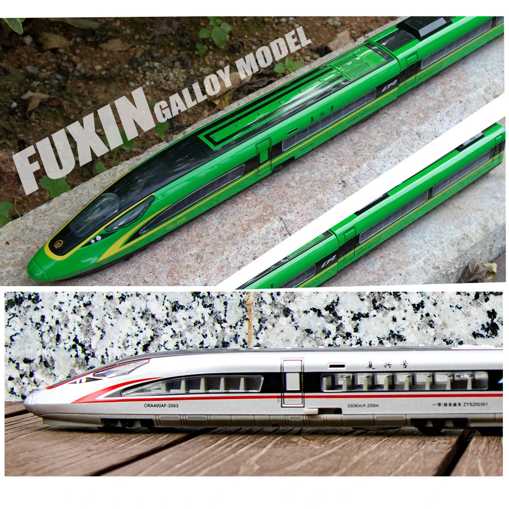 1/87 Alloy Diecast FUXING High Speed Railway Toy Models Car with Light Music High Iron Door Opened Vehicle Kids Educational Toys