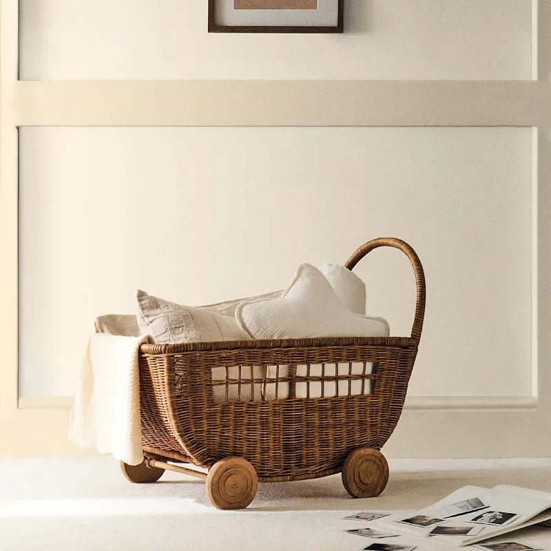 Hand-woven storage baskets, small trailers, large-capacity household living room sundries sorting baskets
