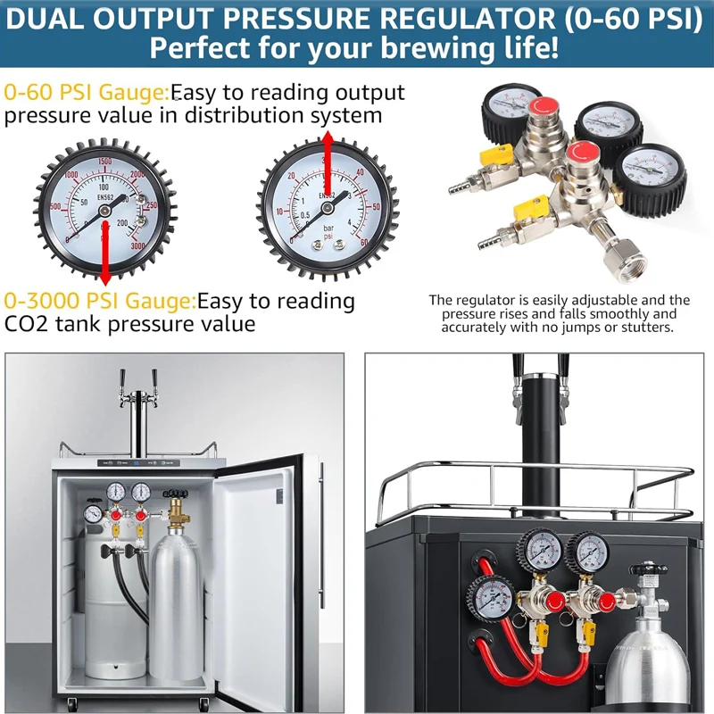 0-60 PSI x CGA320 Inlet Kegerator Beer Pressure Regulator 4