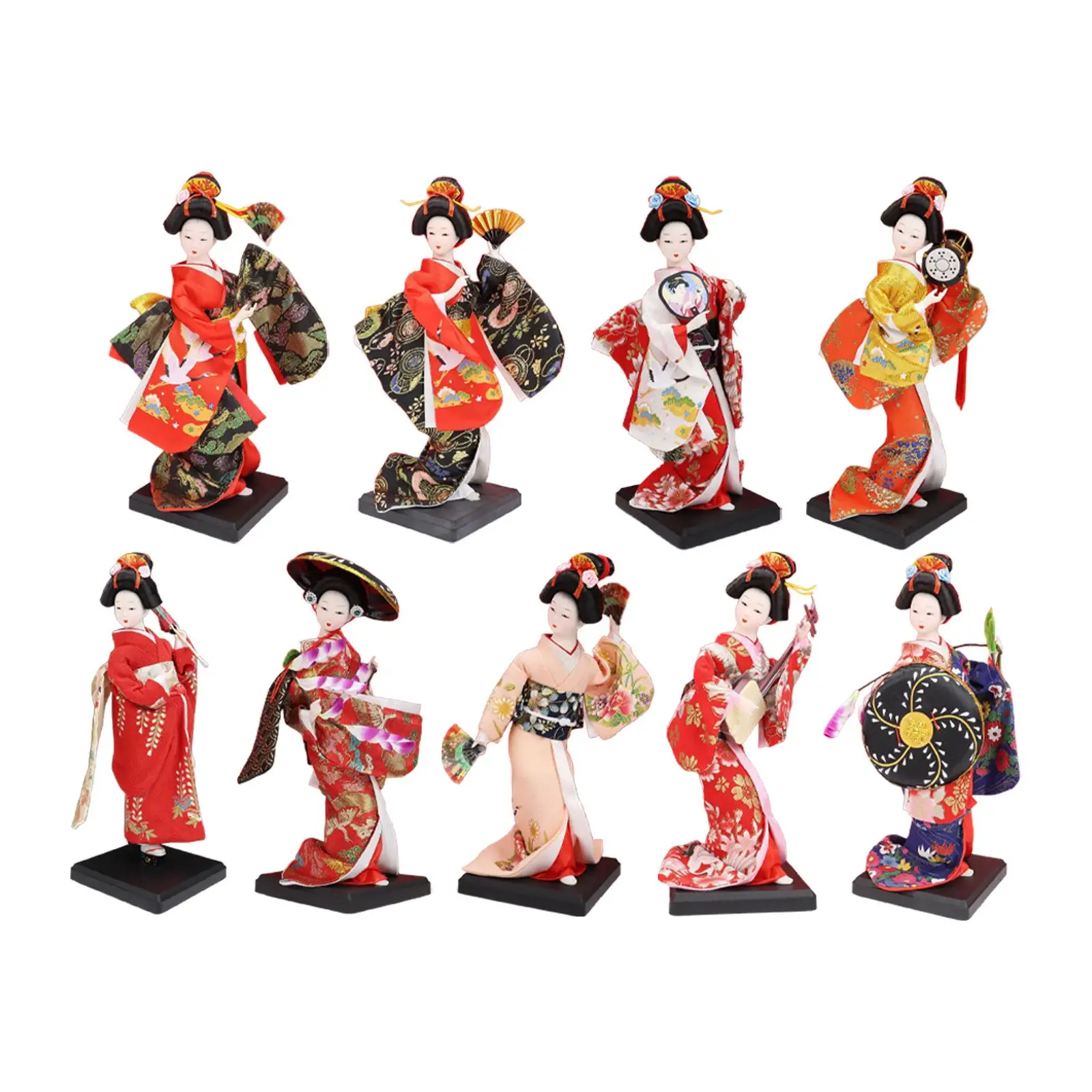 Ethnic Japanese Geisha Doll Traditional Novelty Collection Craft Freestanding Female Statue for Tabletop Home Office Decoration