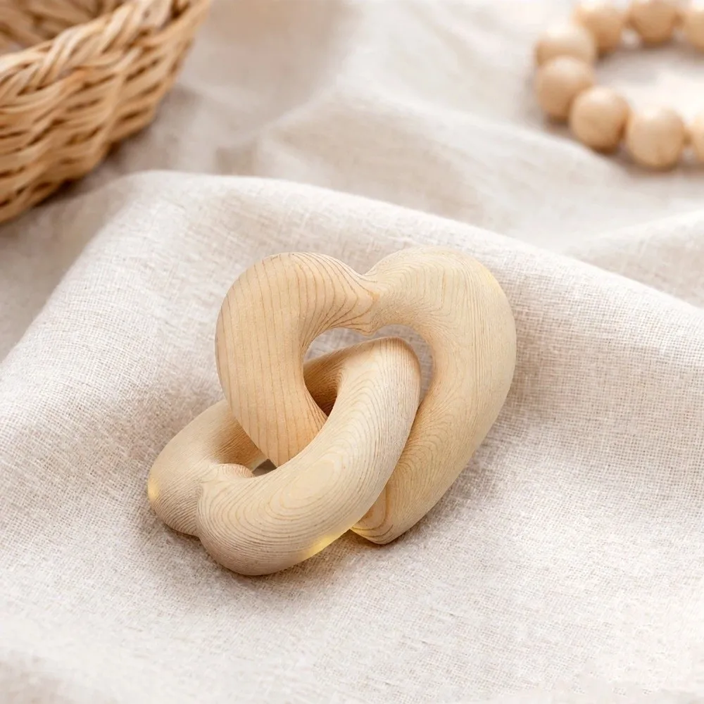 Handmade Wooden Hearts Knot Ornaments Rustic Farmhouse Romantic Interlocked Double Heart Chain Anti-Scratch Natural