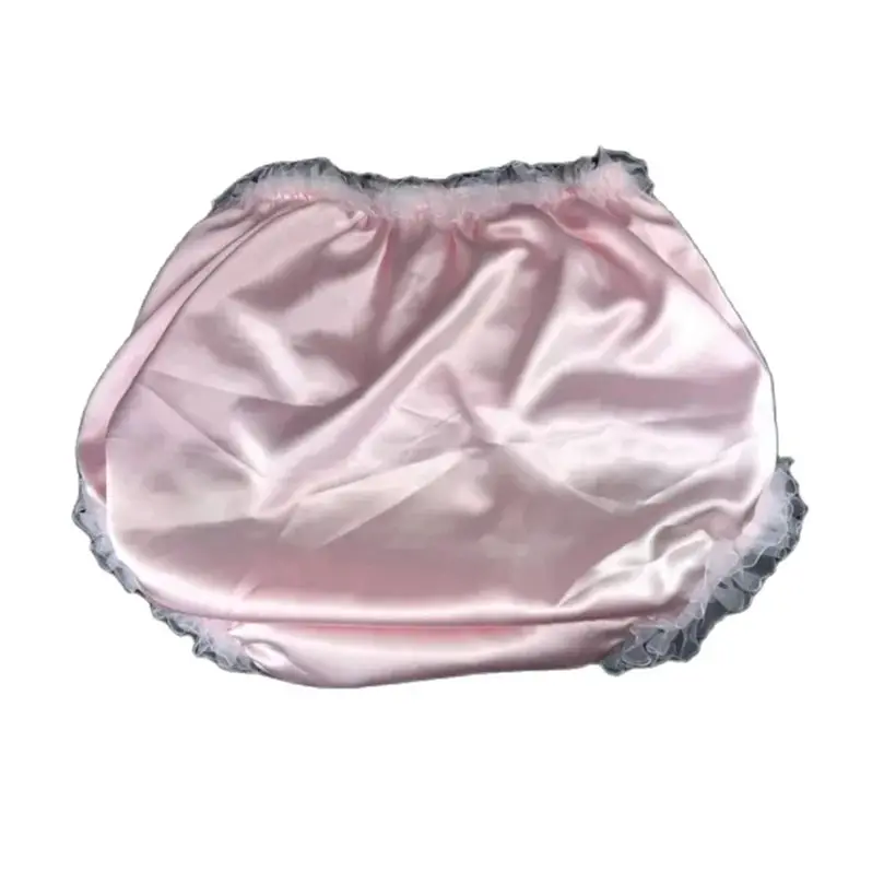 Pink Satin Sheer Pleated Inlaid Elastic Waistline Triangle Shorts with Locking Edges Can Be Customized in Multiple Colors