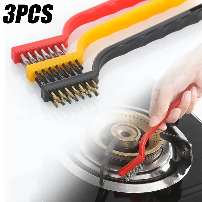 

3PCS/Set Gas Stove Cleaning Brushes Kitchen Range Hood Brush Copper Wire Stainless Steel Nylon Wire Brush Kitchen Cleaning Tools