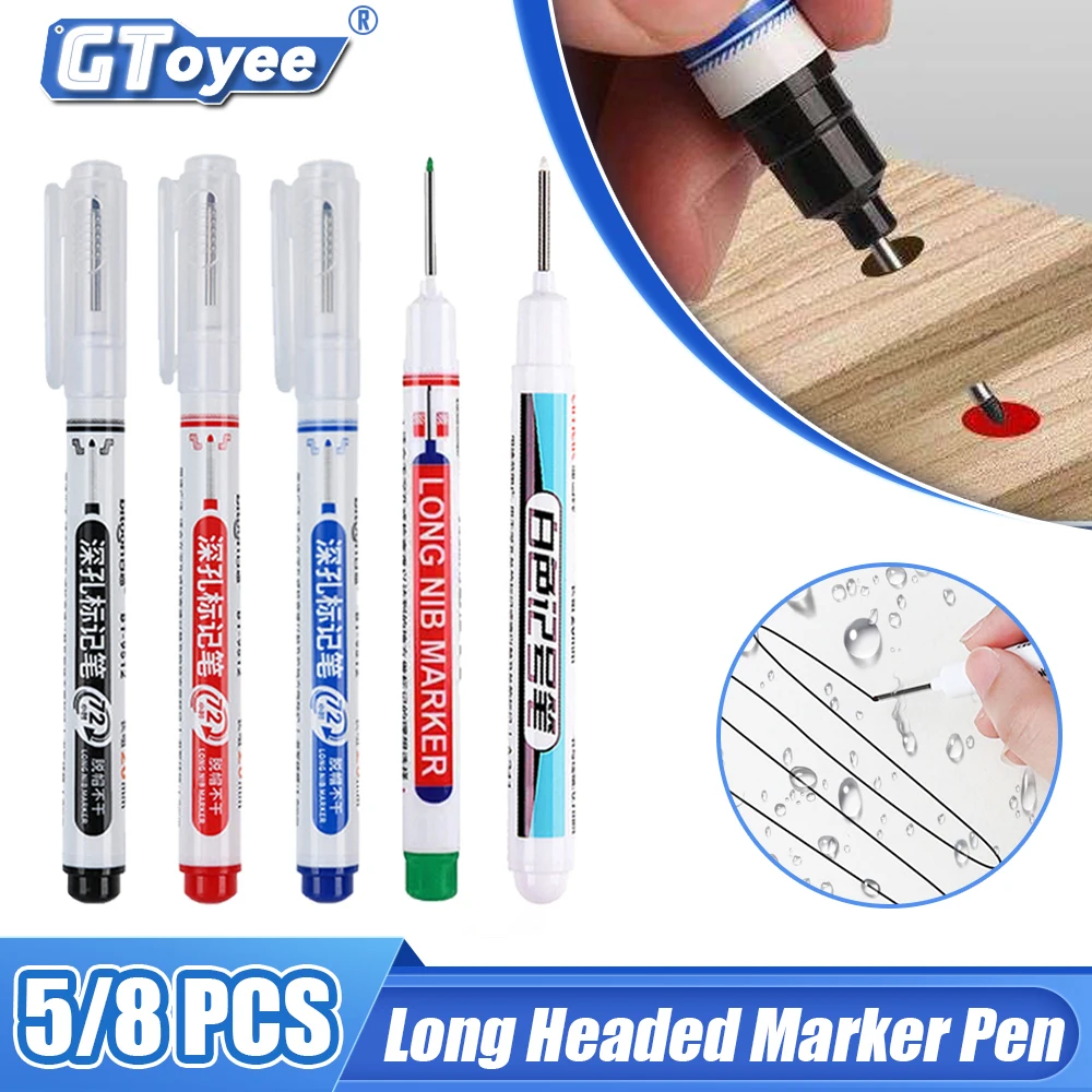 5/8pc 20mm Long Hole Marker Pen Waterproof Bathroom Ceramic Tile Woodworking Deep Hole Decoration Multi-Purpose Quick Drying Oil