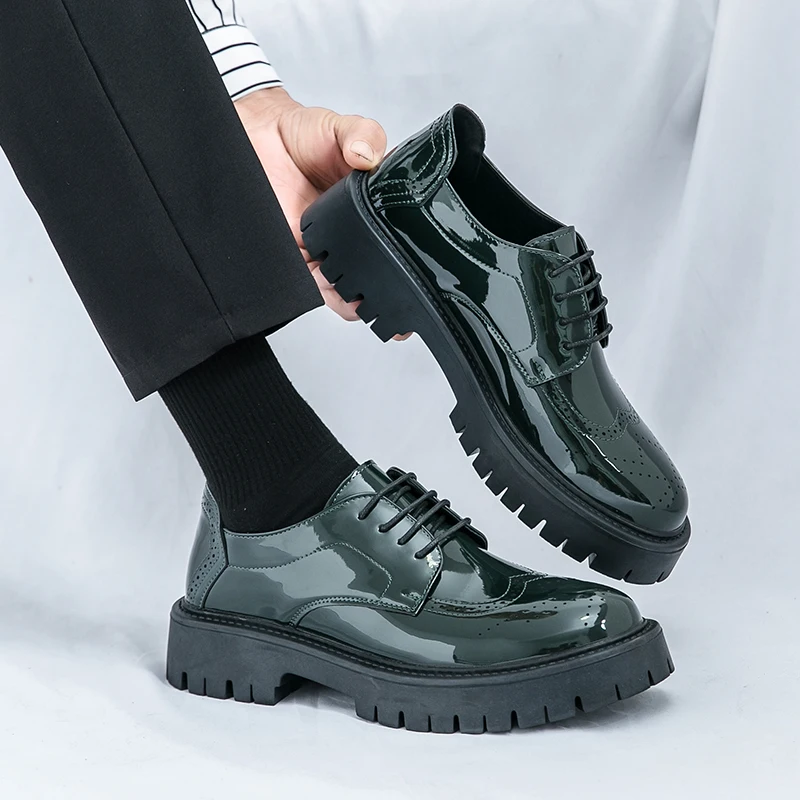 STRONGSHEN Men Casual Leather Shoes Original Platform Business Thick Bottom Dress Shoes Roundhead Gentleman Fashion Wedding Shoe