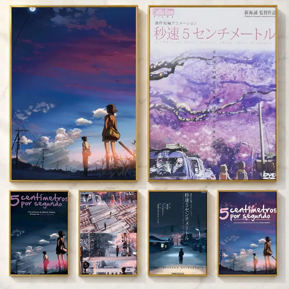 Classic Anime 5 Centimeters per Second Poster Self-adhesive Art Poster Decoracion Painting Wall Art White Kraft Paper Home Decor