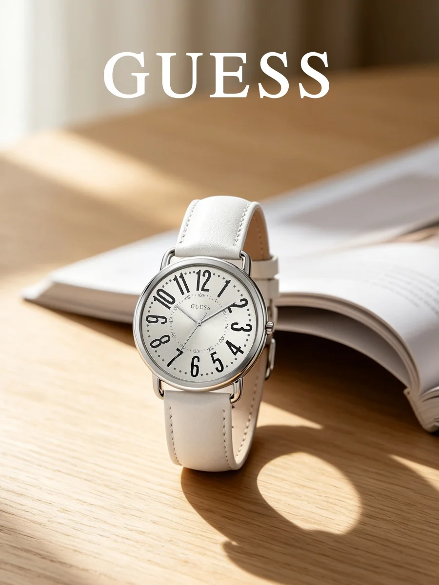 Guess Women Analog Quartz Watch, Gold Alloy Case, Brown Leather Strap, Mineral Glass, 30M Daily Water Resistance, Model W1068L1