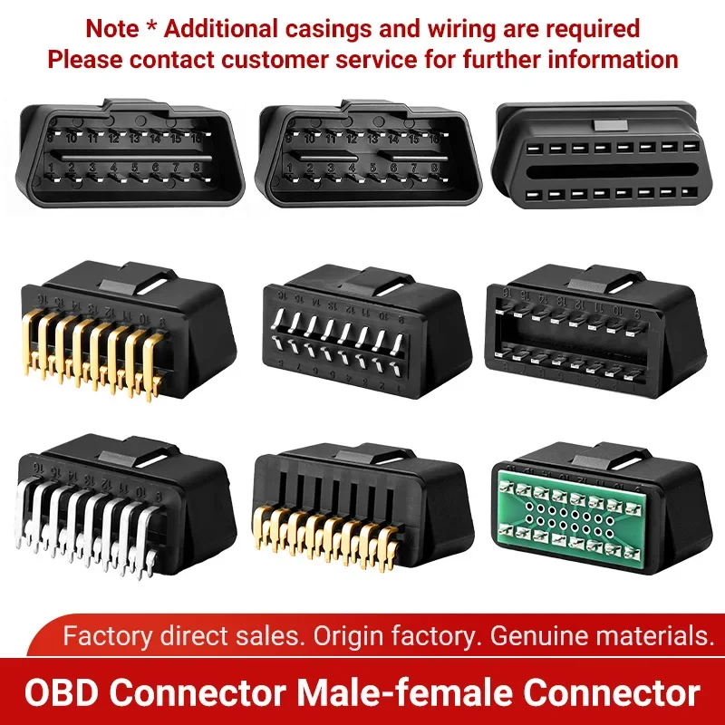 16Pin OBDII Male Female Plug Socket SAE J1962 Standard Automotive OBD 2 Connector Gold / Nickel Plated Bent Pin PCB Soldering