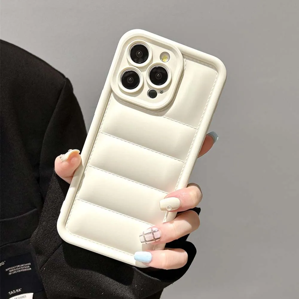 Soft Down Jacket Silicone Phone Case For iPhone 15 Plus 14 11 12 13 Pro Max Shockproof Protective Matte Solid Color Back Cover