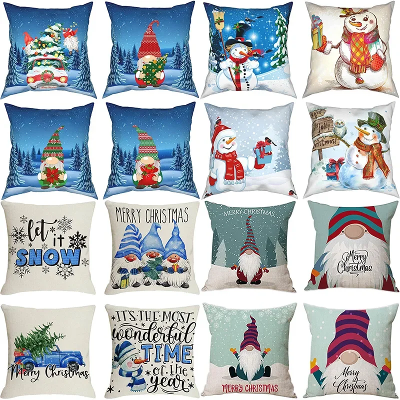 

Christmas cartoon printed pillow cover for holiday decoration, home sofa, bedroom linen pillowcase