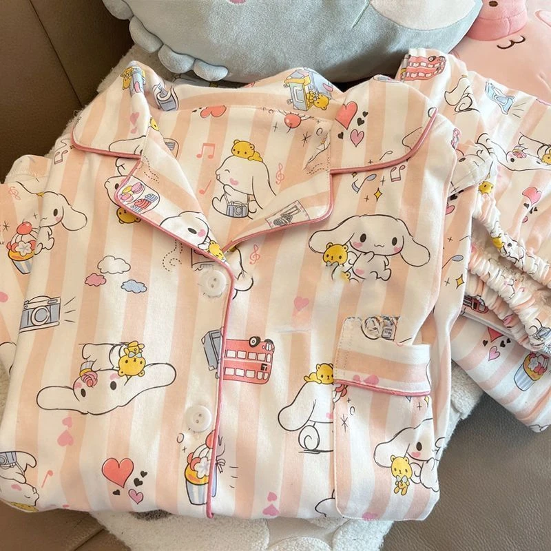 2pcs/set Sanrio Kuromi Women\'s Pajamas Cute Cartoon Couple Pajamas Y2K Women Fashion Home Clothes Spring Long Cardigan Sleepwear