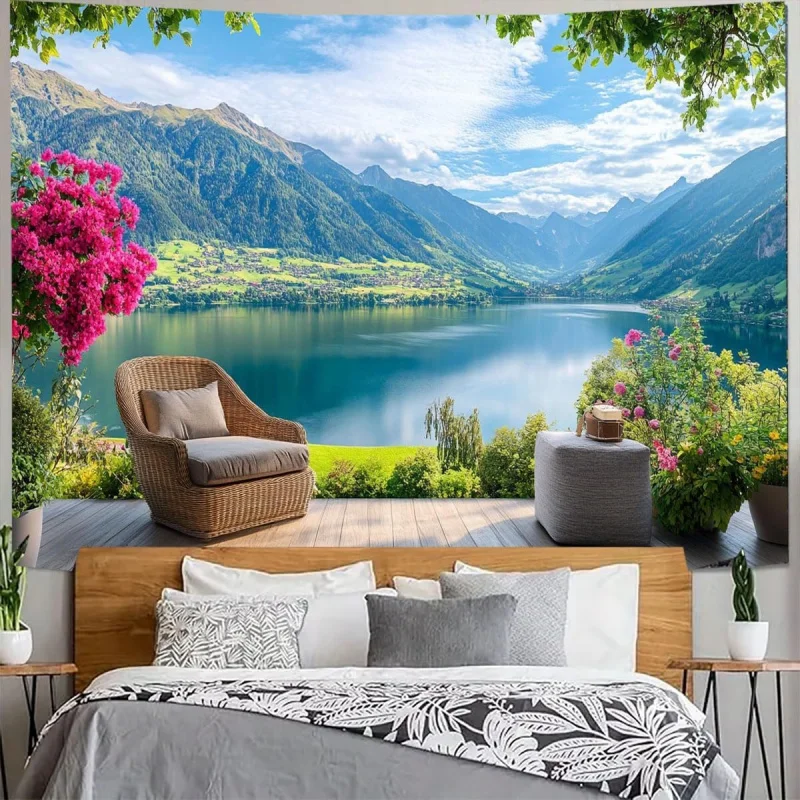 VIKAMA Scenic River Path Photo Print Tapestry, Nature Landscape Wall Hanging For Home Decoration, Living Room And Bedroom Art