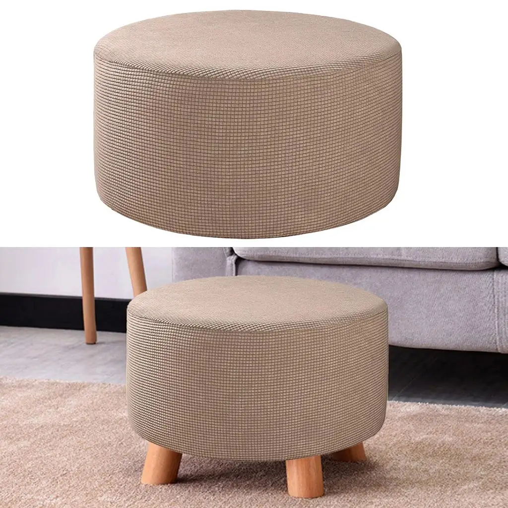 Round Ottoman Slipcover Footstool Footrest Cover Living Room Stool Kahki