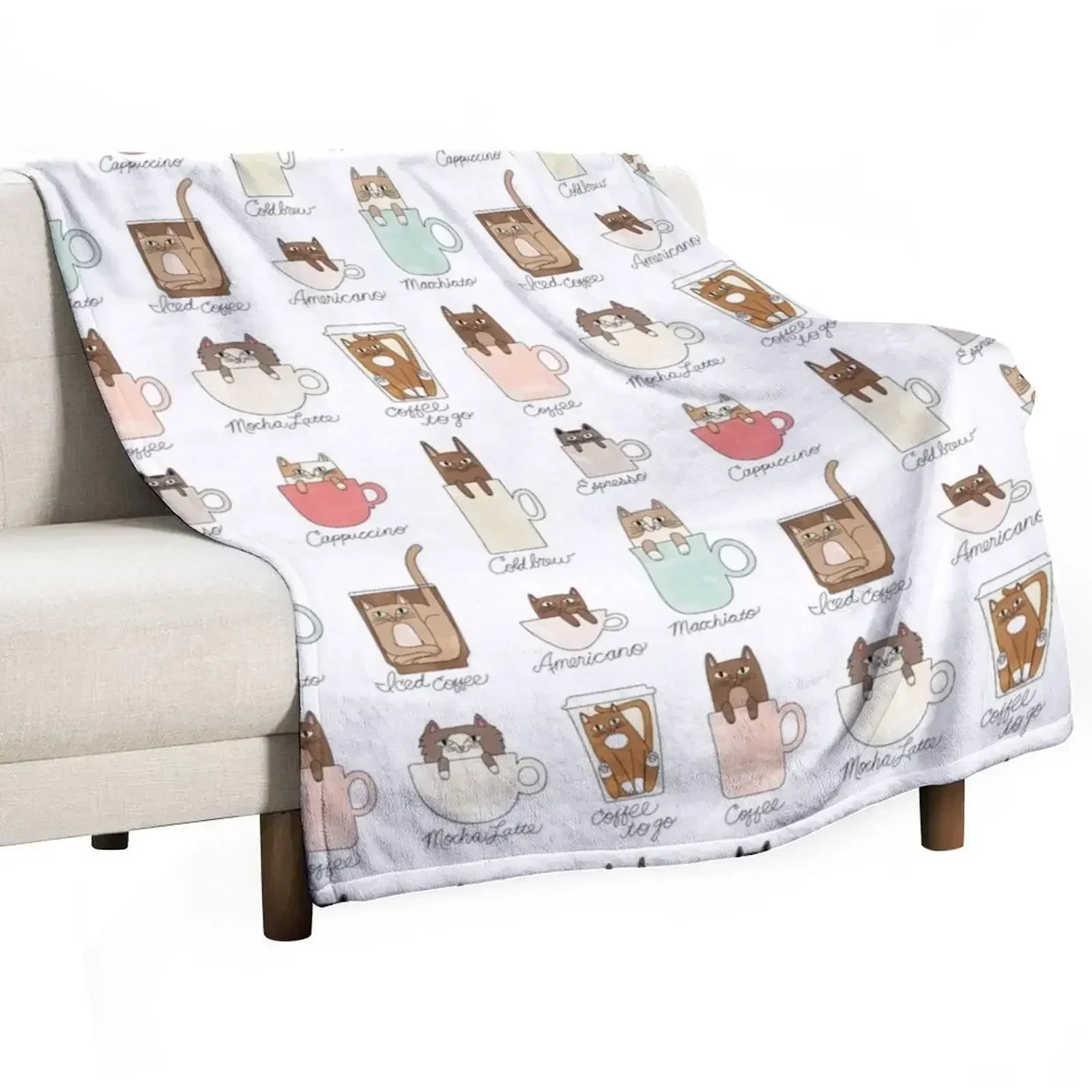 

Coffee Cats Throw Blanket Wrinkle Resistant Lightweight Blanket