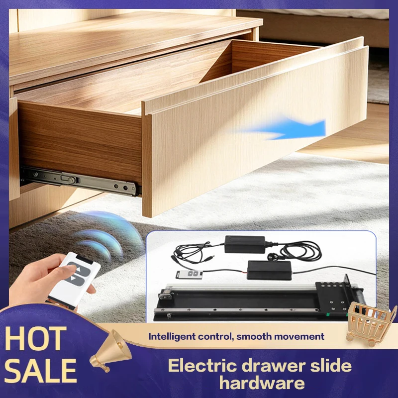 Electric Smart Remote Under Mount Drawer Slide Rail Heavy Duty Telescopic Silent Anti Pinch High Load Capacity Mi Home Pro
