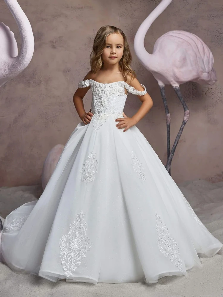 

Flower Girl Dresses White Satin Flowers Appliques Sleeveless For Wedding Birthday Party First Communion Gowns