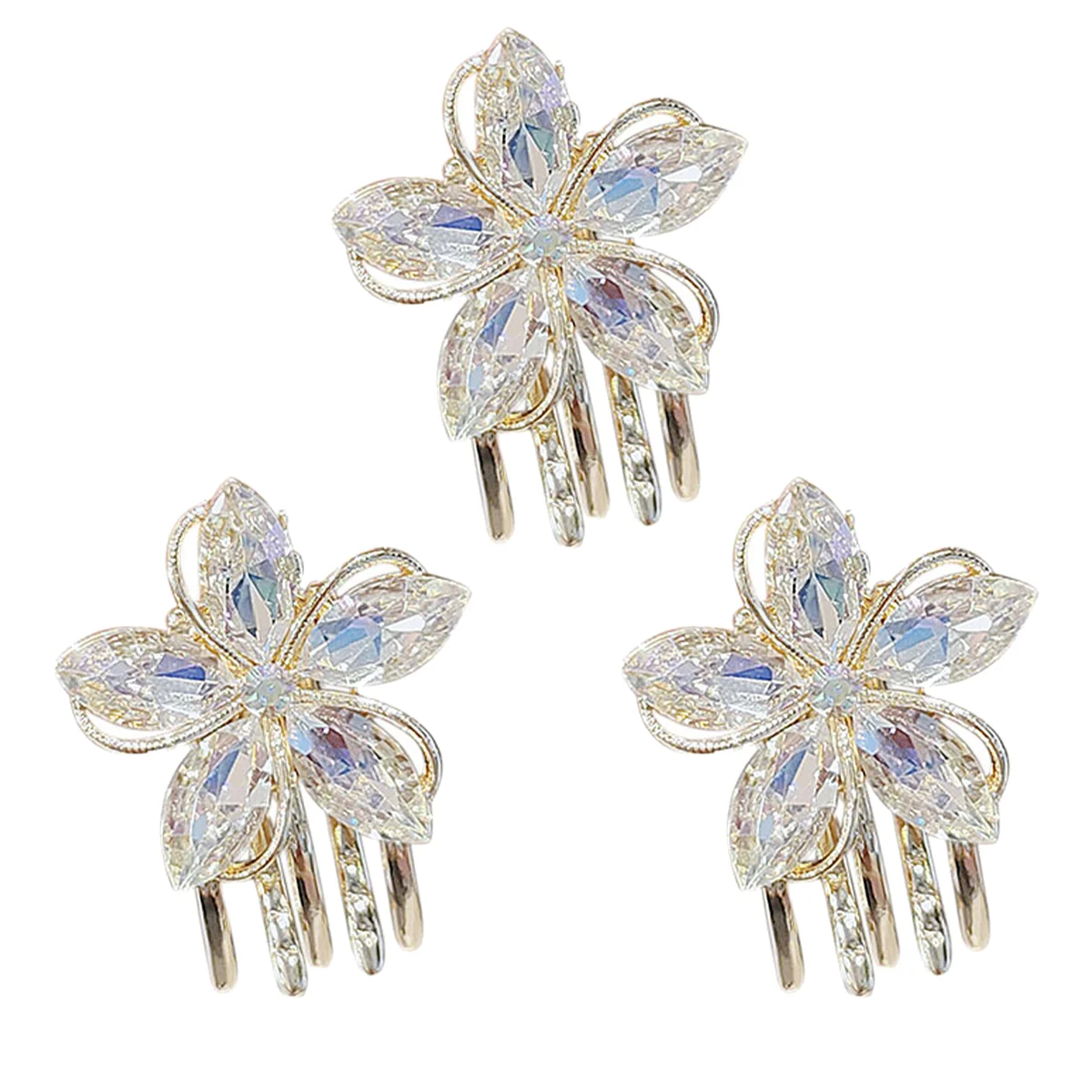 

3 Pcs Crystal Flower Hair Claw Clips Elegant Small Clasp Women Jaw Clips Girls Accessories Stylish Hair Tool