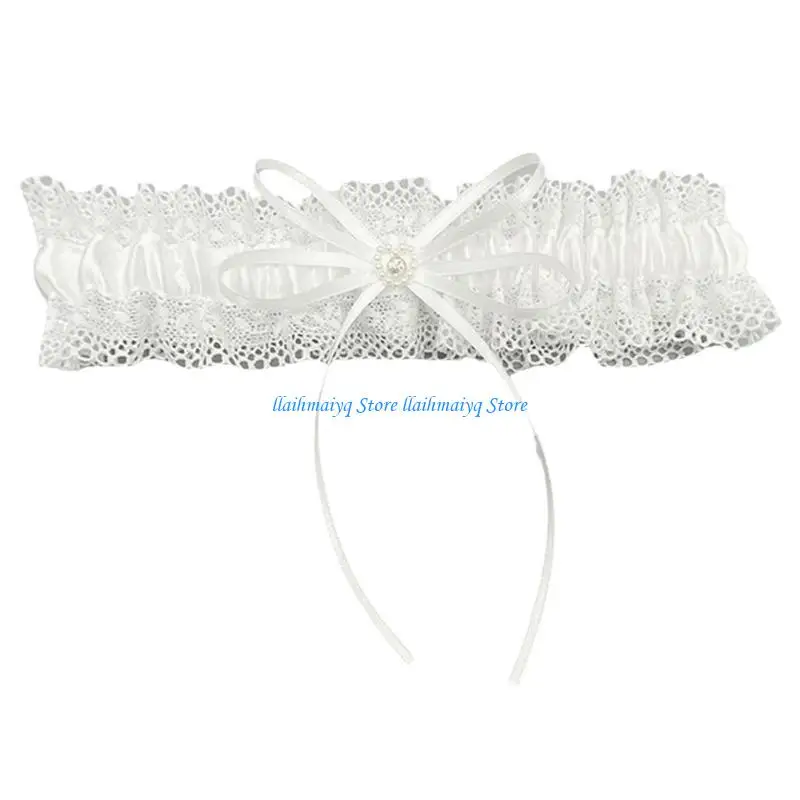 573B Lace Garter Belt Bridal Wedding Garter for Bride with Elastic Band,Rhinestones Pearls Lace Garter Gifts for Women Girls