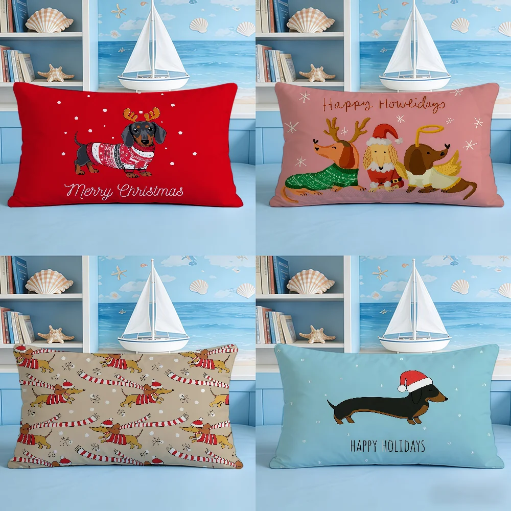 Dachshund Christmas Cushion Cover Rectangle Decorative Long Pillow Cases Sofa Bench Bedroom Chair LivingRoom