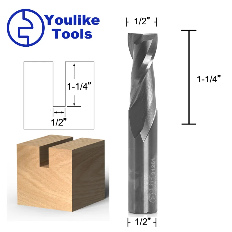 1 Buah 2 Seruling Karbida Pabrik Akhir Pemotong Kayu CNC Router Bit Up Alat Penggilingan Potong untuk Pemotong Penggilingan Kayu 1/2 "Betis