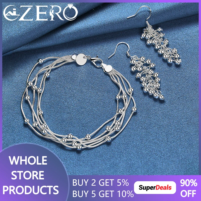 

ALIZERO 925 Sterling Silver Smooth Grape Beads Bracelet Earrings Set For Woman Wedding Engagement Party Charms Jewelry Gift