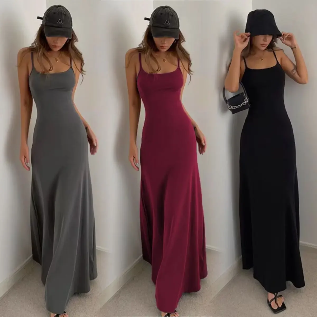 High waist and thin suspender dress women's summer 2025 new sleeveless casual long skirt