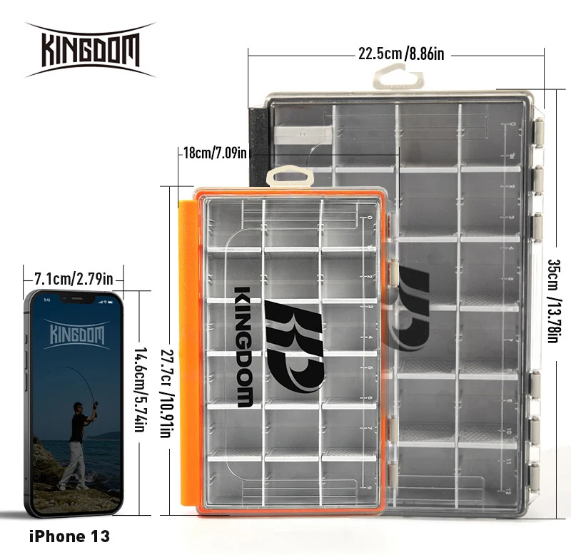 KINGDOM Angelgerät-Box, 2 Größen, Organizer mit herausnehmbaren Trennwänden, multifunktionale Tackle-Tabletts, Box für Angelköder-Zubehör – Detail 7