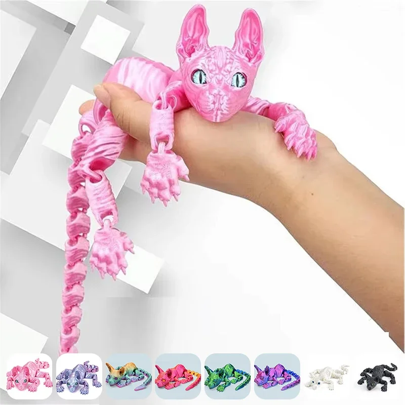 

3D Printed Sphynx Cat Animals Toy Joint Mobility Handmade Model Collection Prop Ornaments Household Cat Lovers Desktop Ornaments
