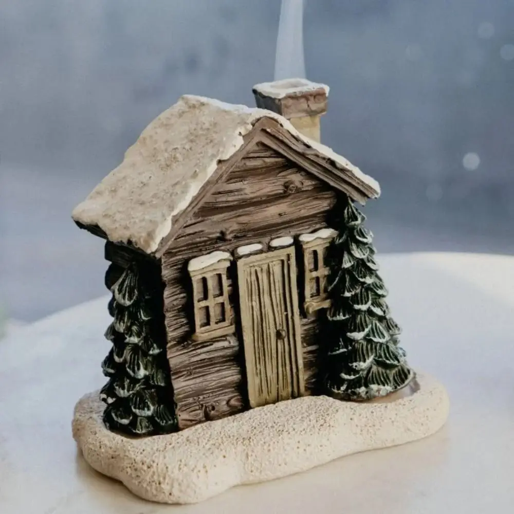 Log Cabin Incense Burner Rustic Christmas Chimney Hut Incense Cone Burner Table Centerpiece Display Holiday Housewarming Gift