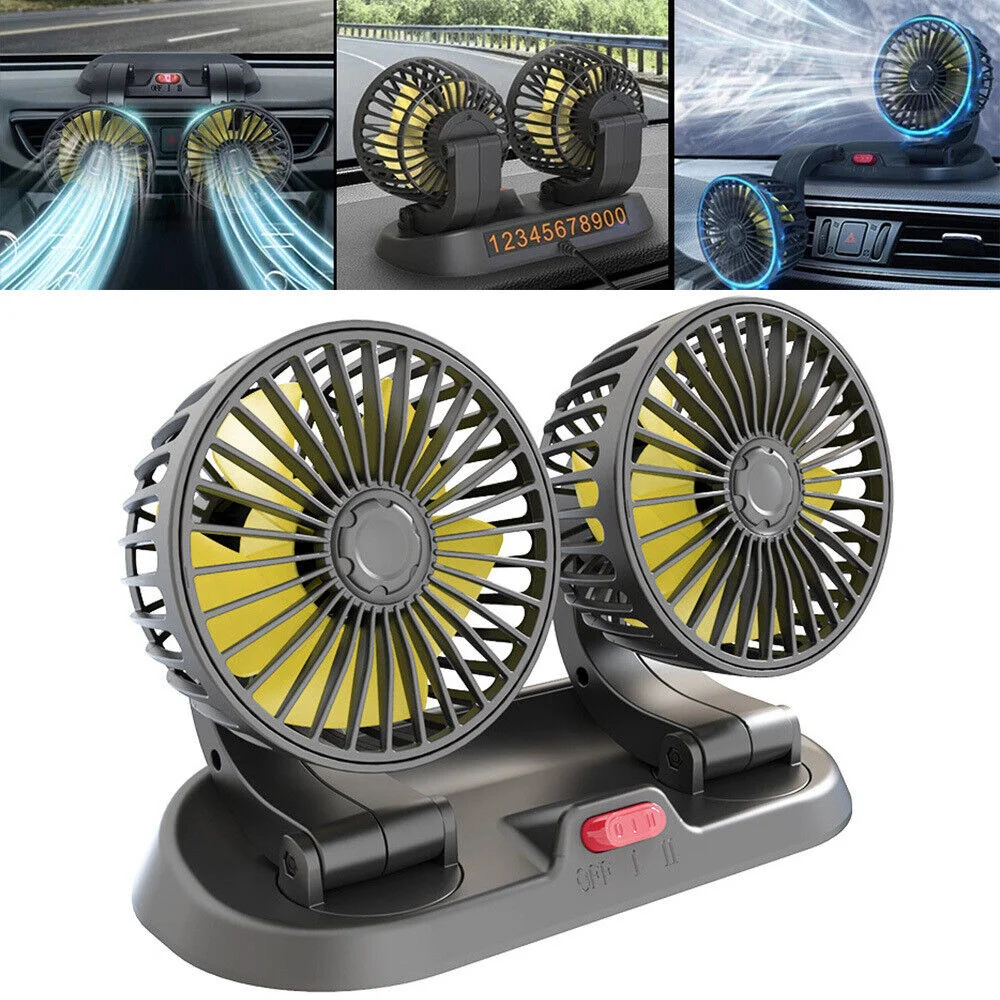 

5V 12V 24V Portable Dual Head Car Fan 360 Degree Rotation Car Auto Air Cooling Fan USB Air Circulation Fans for RV Truck