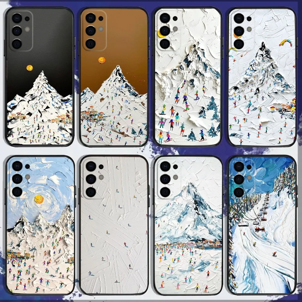 

Snow Mountain Skiing Oil Painting Phone Case For Samsung S24,S21,S22,S23,S30,Ultra,S20,Plus,Fe,Lite,Note,10,9,5G Black Cover