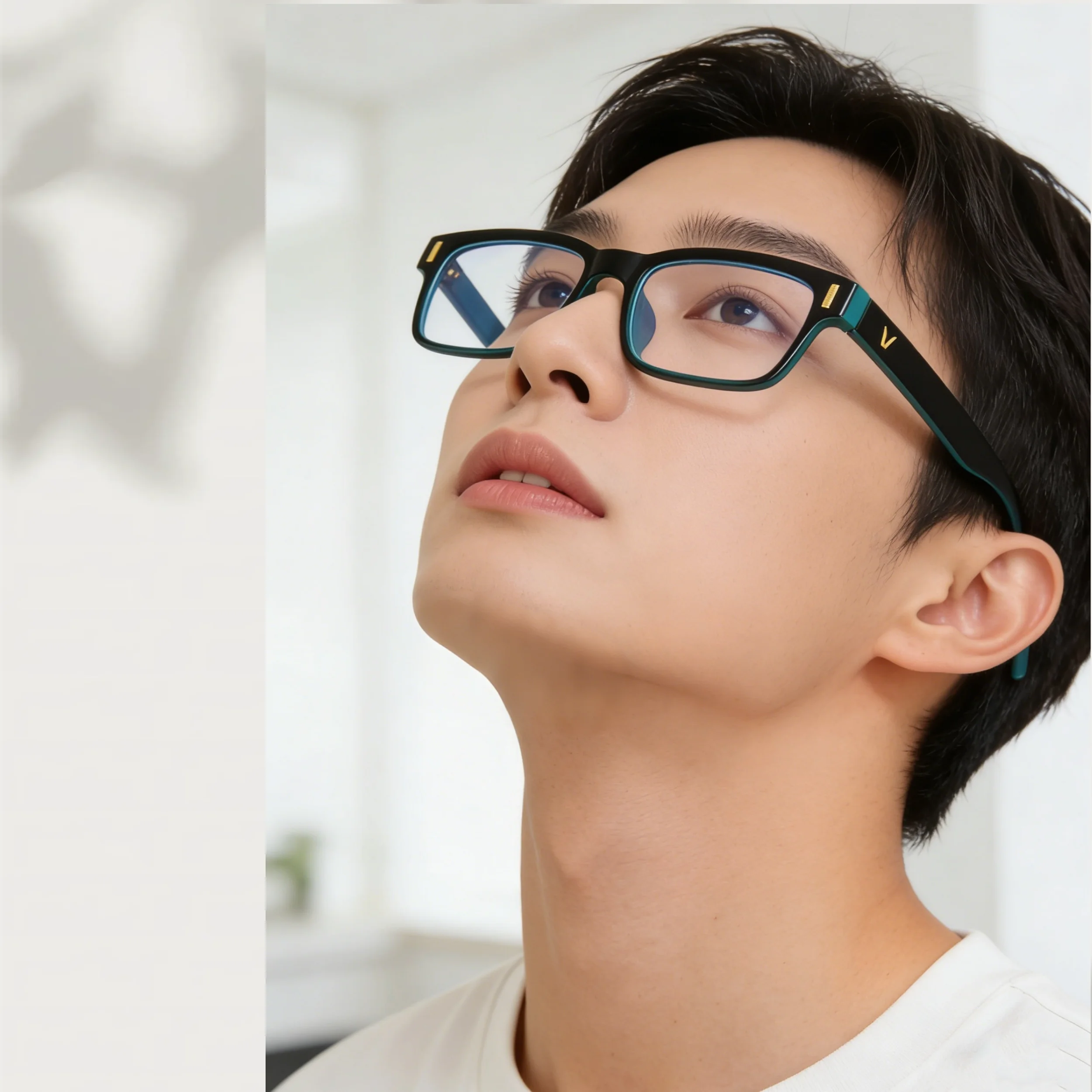 Men Women Square Anti Blue Light Glasses Two-Tone Frame Metal V Decor Clear Lens Computer Office Daily Plain Eyewear