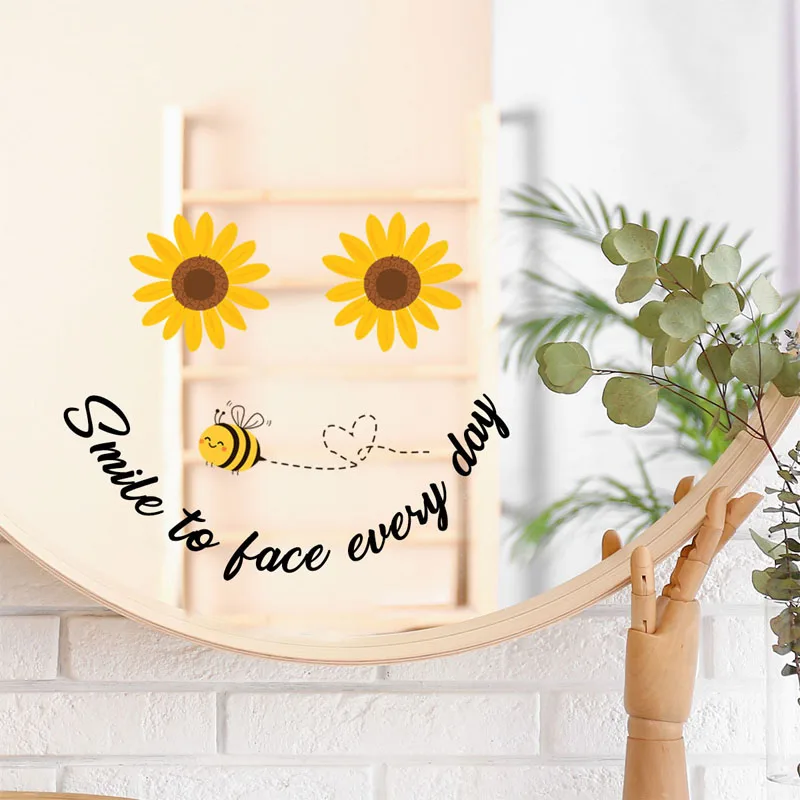 New Bee Sunflower Mirror Decoration Sticker Home Decoration Wall Sticker