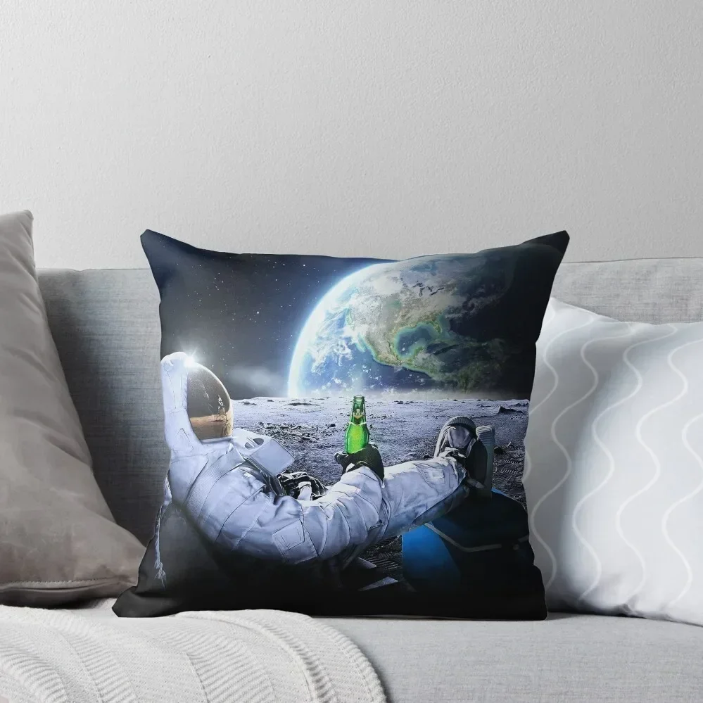 

Astronaut on the Moon with beer - space collage  HQ-quality, BESTSELLER Throw Pillow Sofa Pillow Cover bed pillows pillow