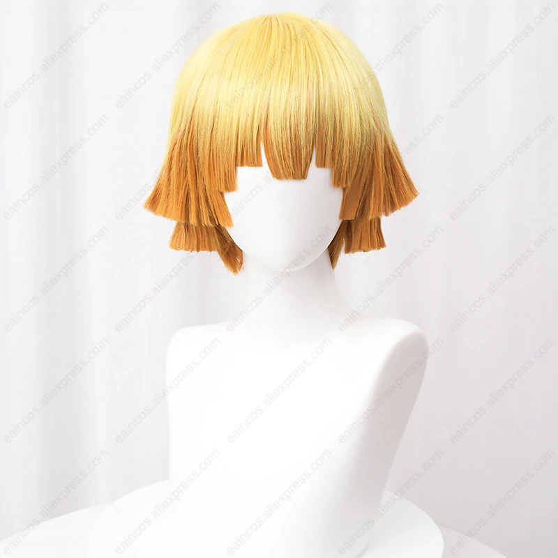 Wig Cosplay Anime Agatsuma Zenitsu Wig gradien kuning 30cm rambut sintetis tahan panas