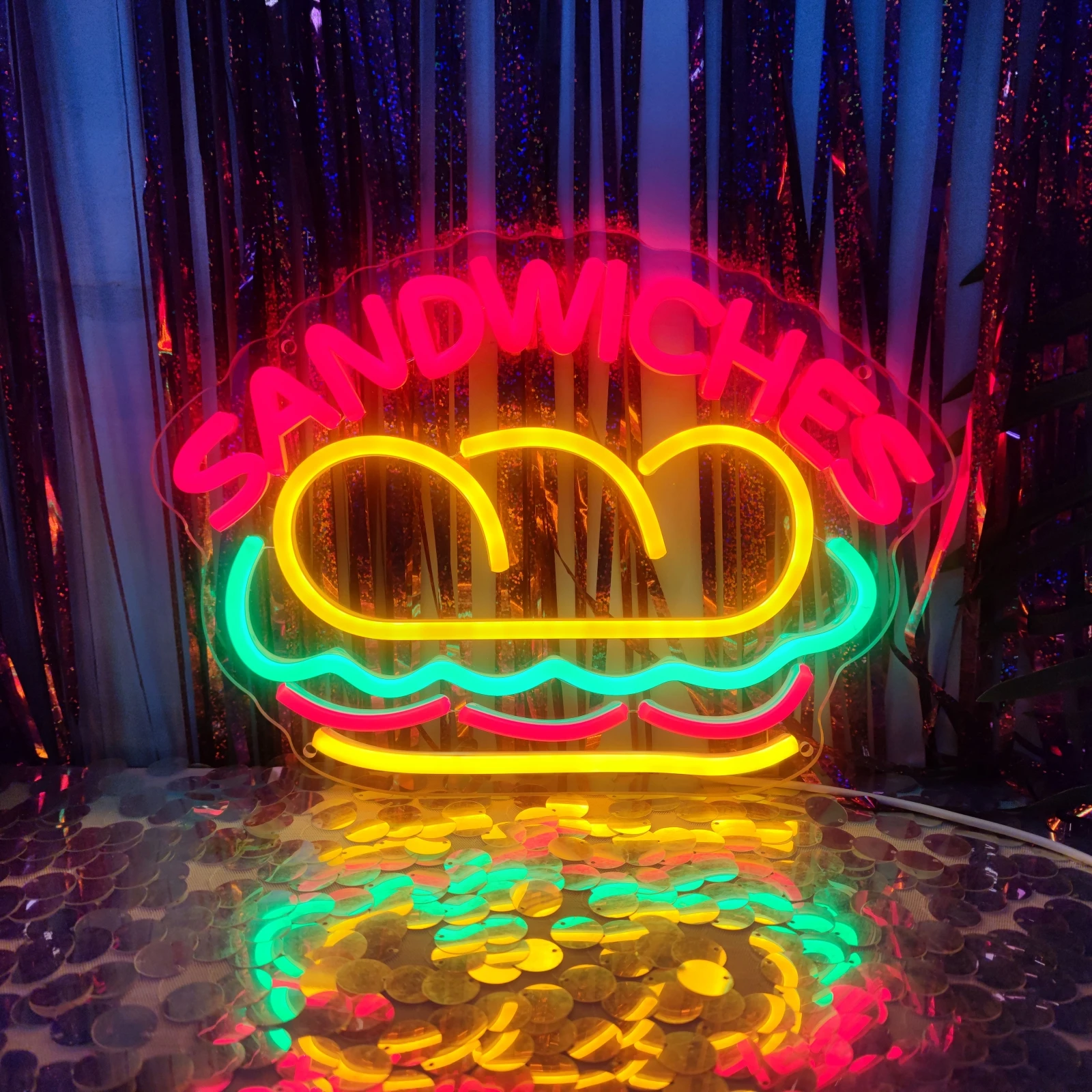 Sandwich LED Neon Sign Light Hamburger Fast Food Sandwich Neon Sign Indoor LED Lamp For Store Business Sign Wall Decoration Neon