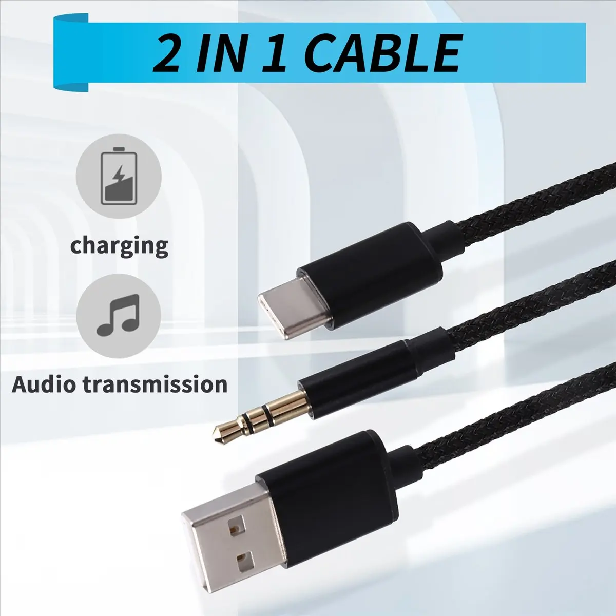 Super Sale 2-in-1 Audio Charging Cable Type-C Car Usb+3.5mm Aux Audio Cable High-Quality Connection Cable for Mobile Devices