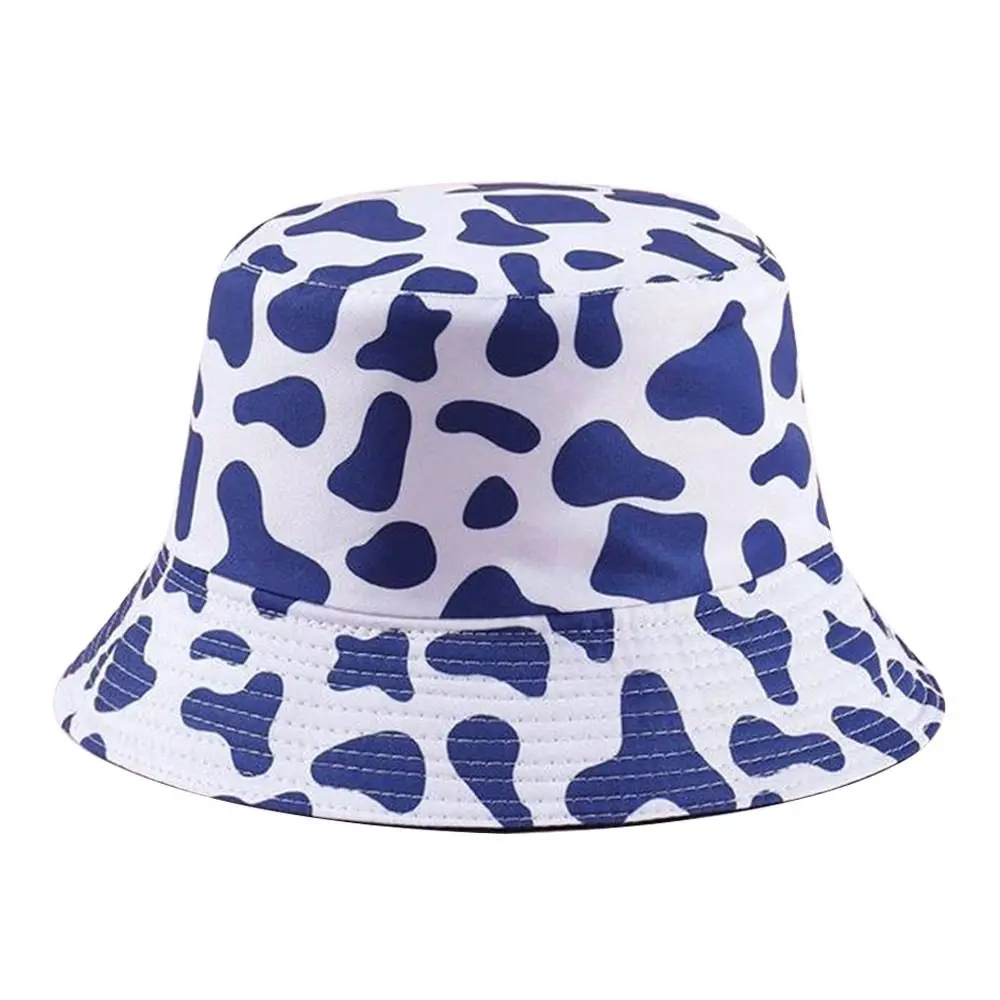 Double-Sided Bucket Hat Spring Summer Sun Protection Cow Print Beach Cap Portable Foldable Fisherman Cap for Women Men