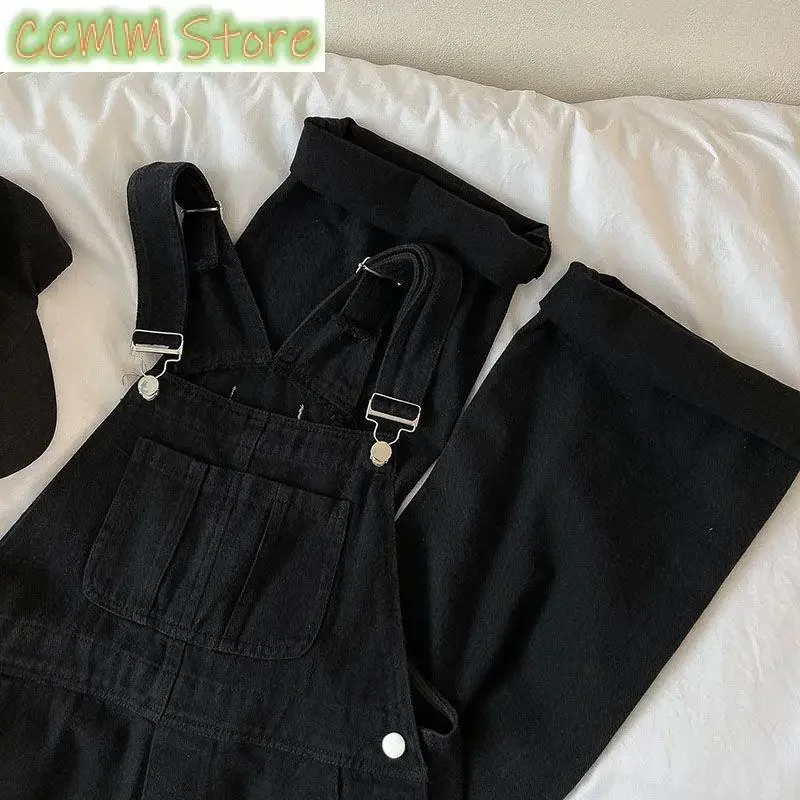 Women's High Waisted Super Loose Black Jumpsuit Vintage Overalls Fashion Girl Wide Leg Pants Female Baggy Rompers Trouser