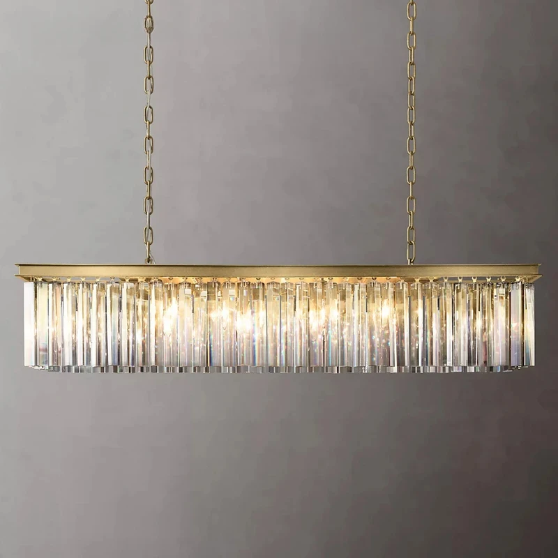 Rhys Rectangular Chandelier Lustre LED Clear Crystal Ceiling Chandelier Lighting Modern Dining Room Decor Prism Crystal Lamp