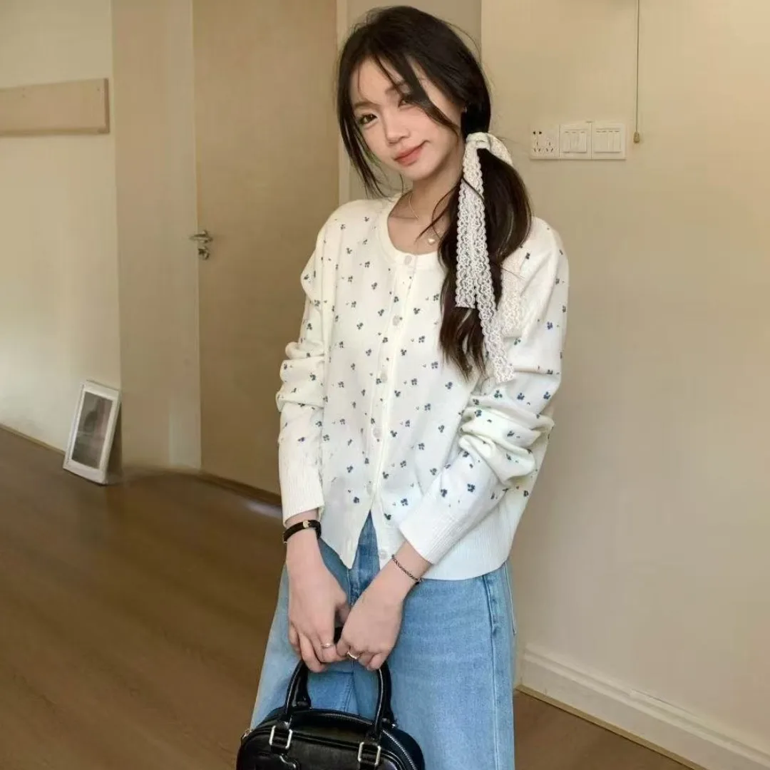 

Chic Knitted Sweater Jaet Women's Casual Long Sve Floral Print Sweet Slimming Autumn Winter Outerwear Comfortable Top