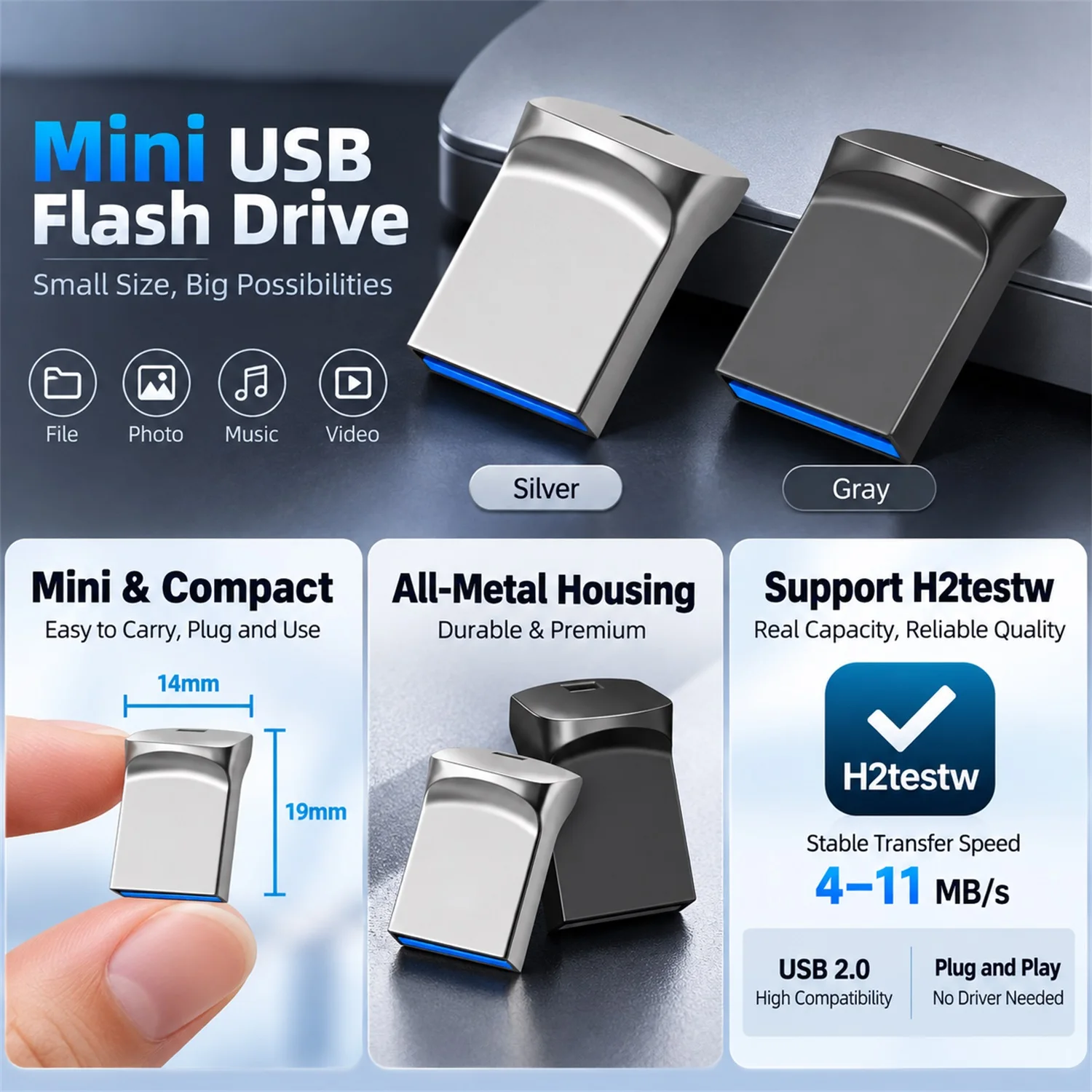 Mini Metal USB2.0 Flash Drive 8GB16GB 32GB Compact Portable Metal Shell USB 2.0 Memory Stick for Data Storage & File Backup