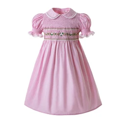 Pettigirl Children Kids Girls Summer Handmade Pink Princess Smocked Birthday Dresses Outfits Gift Size 2 3 4 5 6 8 10 12Y