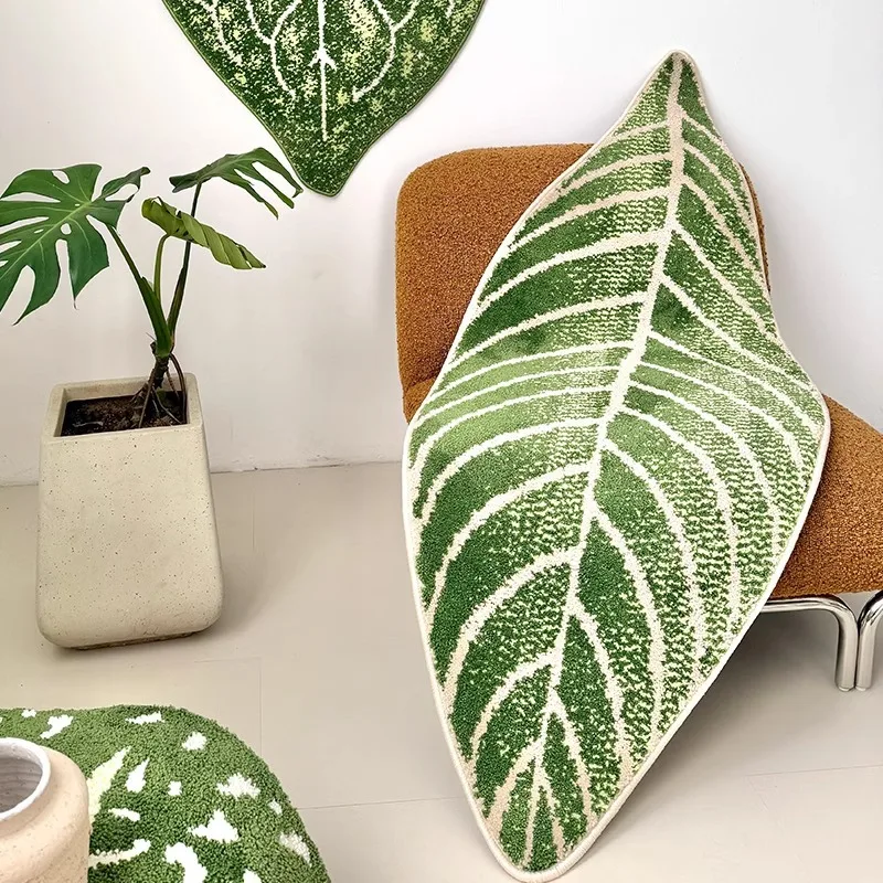 Moss Tropical Large-Leaf Green Plant Carpet Bedside Rug for Bedroom Home Use Living Room Bay Window Chair Pad Entrance Doormat