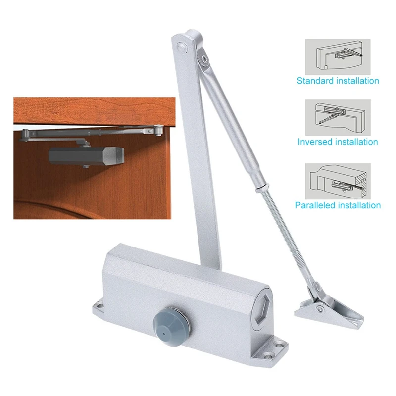 Automatic Door Closers Security System Adjustable Closing/Latching Speed Aluminium for Left and Right Hand Doors 25-45Kg 900mm